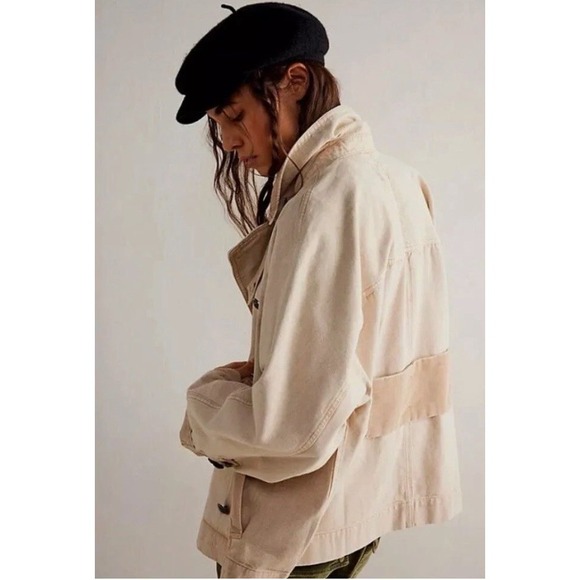 We the Free Army Green $168 Double Breasted Cotton Boho Trucker Utility Jacket M - Picture 8 of 16